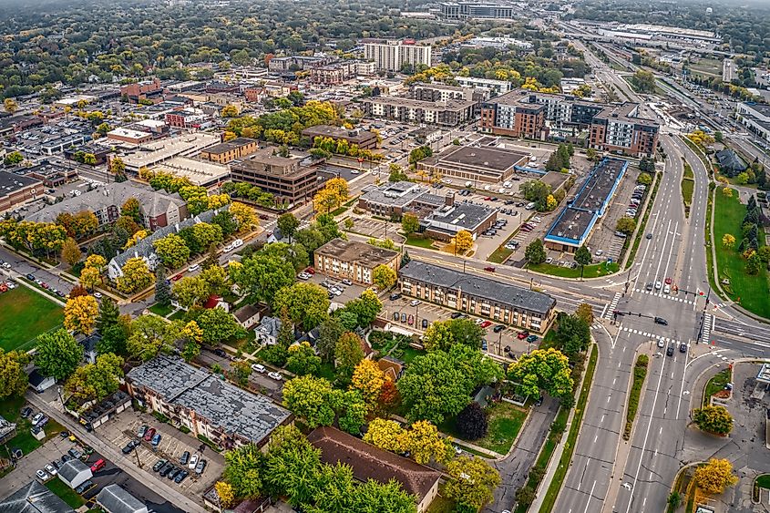 Aerial View of the Twin Cities Suburb of Hopkins, Minnesota