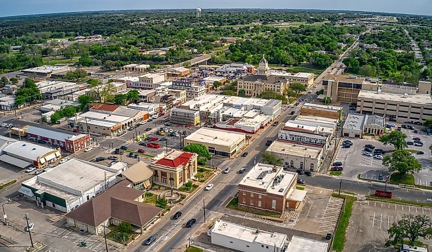 Aerial view of Belton, Texas in spring.