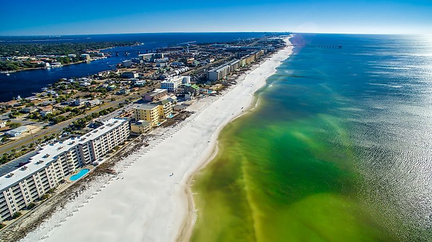 Aerial view of Fort Walton along the coast in Florida.