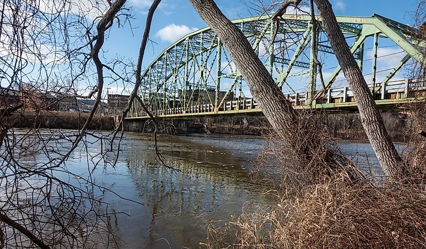 Aging Anna Hunt Marsh Bridge (1920) connecting Brattleboro, Vermont with Hinsdale, New Hampshire.