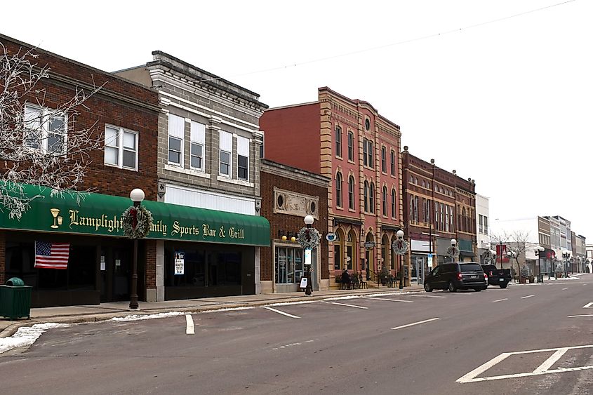 Historic buildings on German Street in New Ulm, Minnesota.