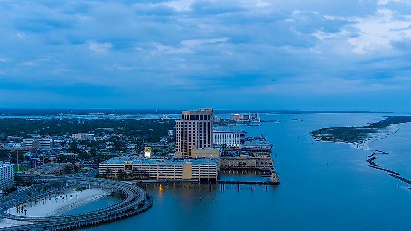 The Beau Rivage resort and Casino at sunset. Editorial credit: George Dodd III / Shutterstock.com