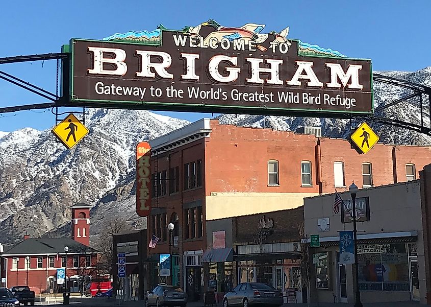 Welcome sign to the town of Brigham City in Utah.