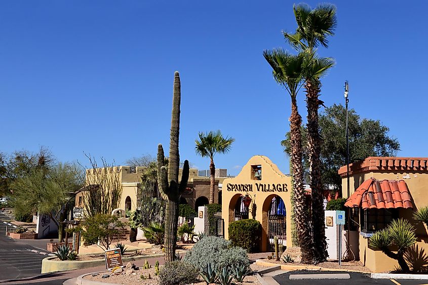 Entrance to the Spanish Village, a period looking shopping area in Carefree, Arizona, via Paul McKinnon / Shutterstock.com