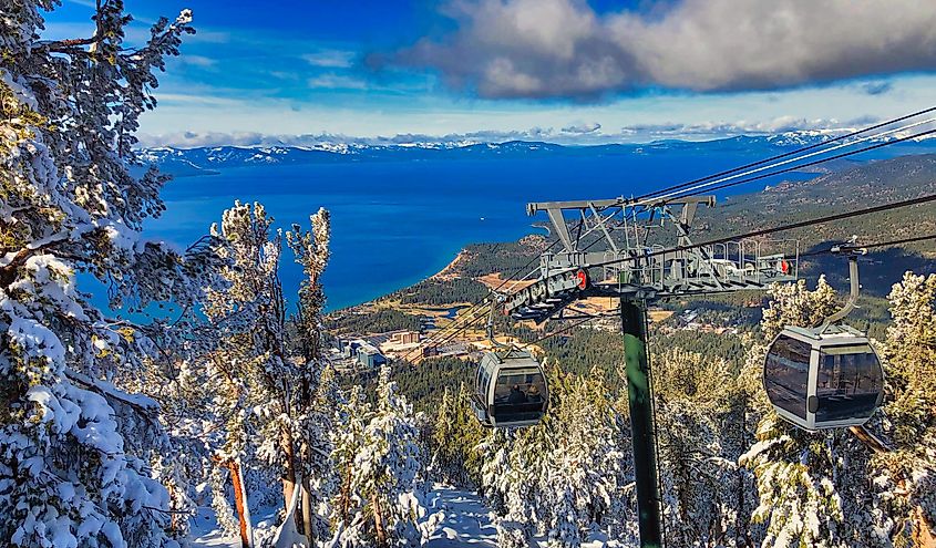 Scenic landscape view from cable car in South Lake Tahoe, California.
