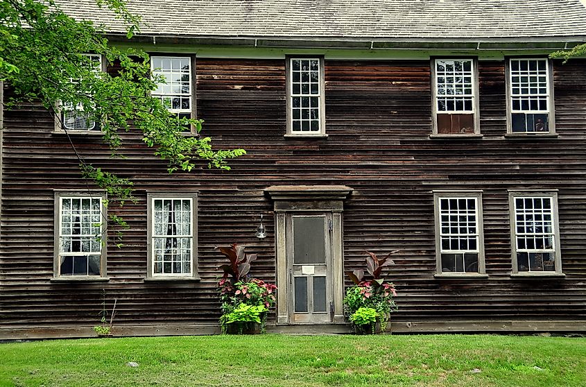 The historic colonial farmhouse at Watson Farm in Jamestown, Rhode Island.