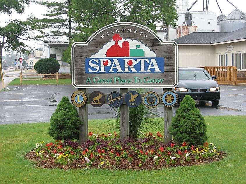 Welcome sign in Sparta, Michigan