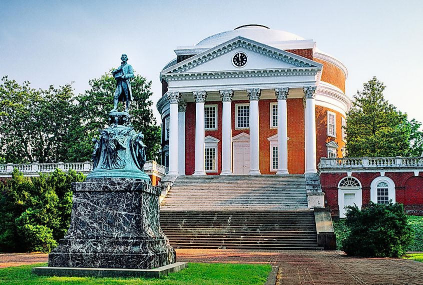 The University of Virginia at Charlottesville, Virginia, USA. The Rotunda building designed by Thomas Jefferson