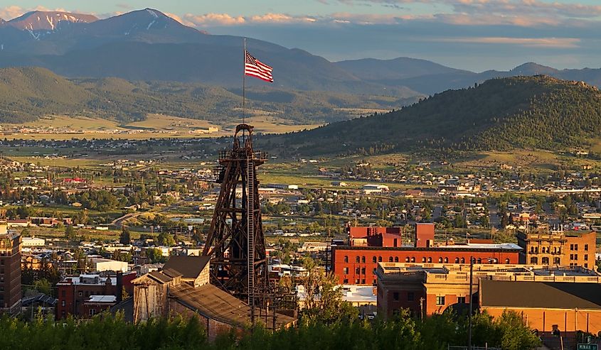 One of fourteen headframes, nicked named "gallows frames", dot the Butte, Montana skyline.