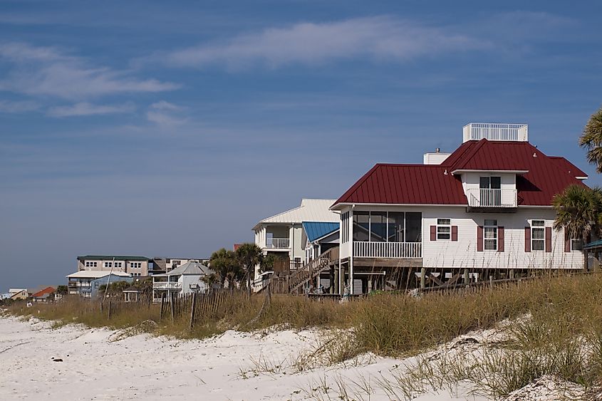 Waterfront homes in Mexico Beach, Florida.