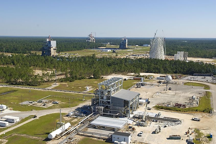 Aerial view of ASA Stennis Space Center (SSC) test complexes.