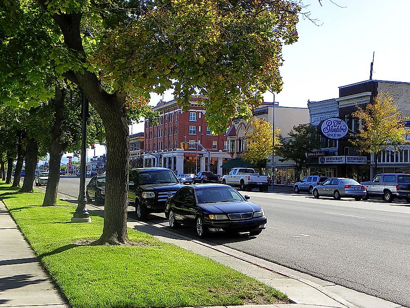 View down Main Street in downtown Logan, Utah