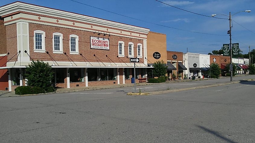 Historic buildings on Main Street in Leesville’s Business District