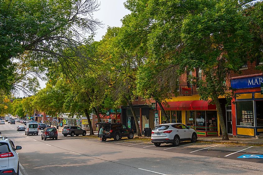 Buildings lined along a street in downtown Dover, New Hampshire