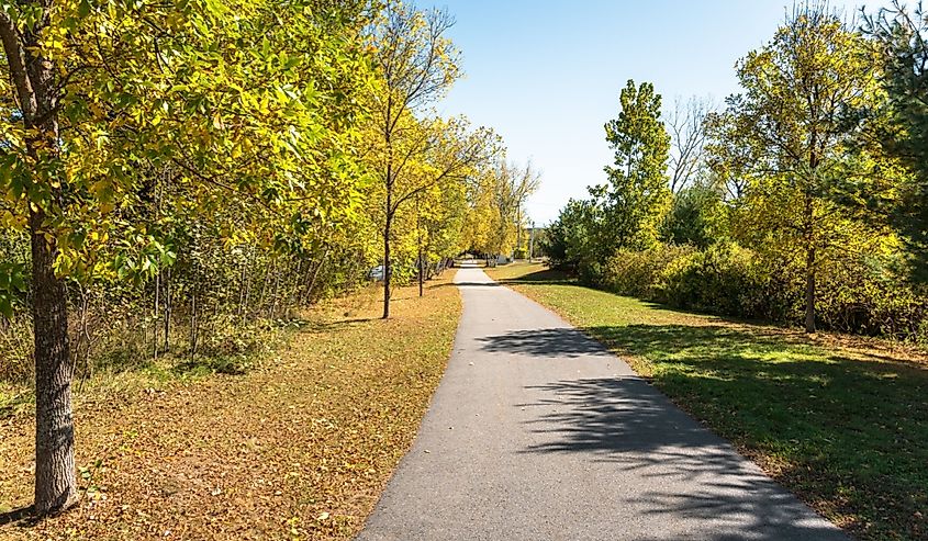 Trail on a sunny autumn day in Keene.