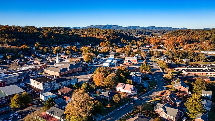 Autumn sunset over the mountains around Ellijay, Georgia.