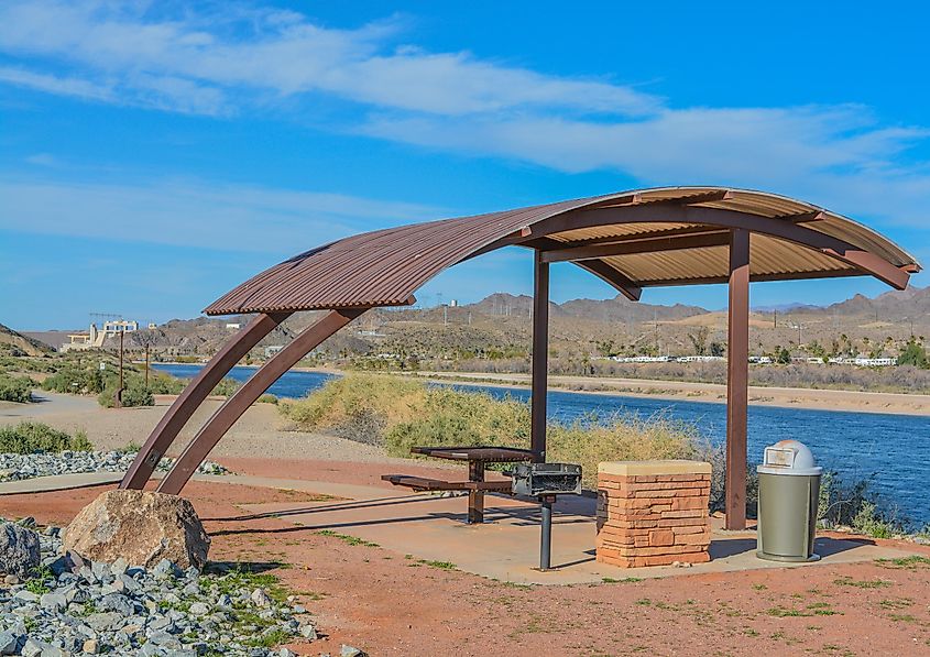 Picnic area over looking the Colorado River in Laughlin, Nevada.