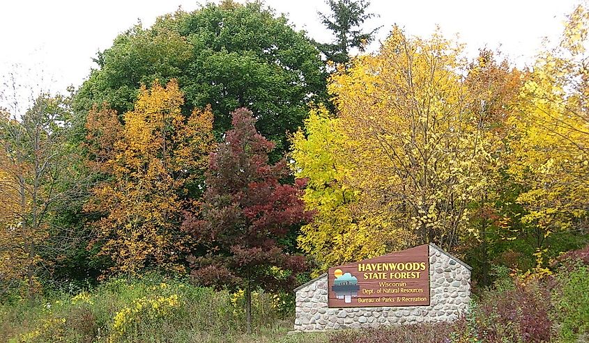 Havenwoods State Forest in Milwaukee, Wisconsin in October with fall colors.
