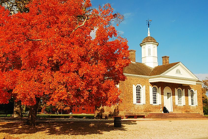 The autumn colors glow vibrantly in Williamsburg, Virginia