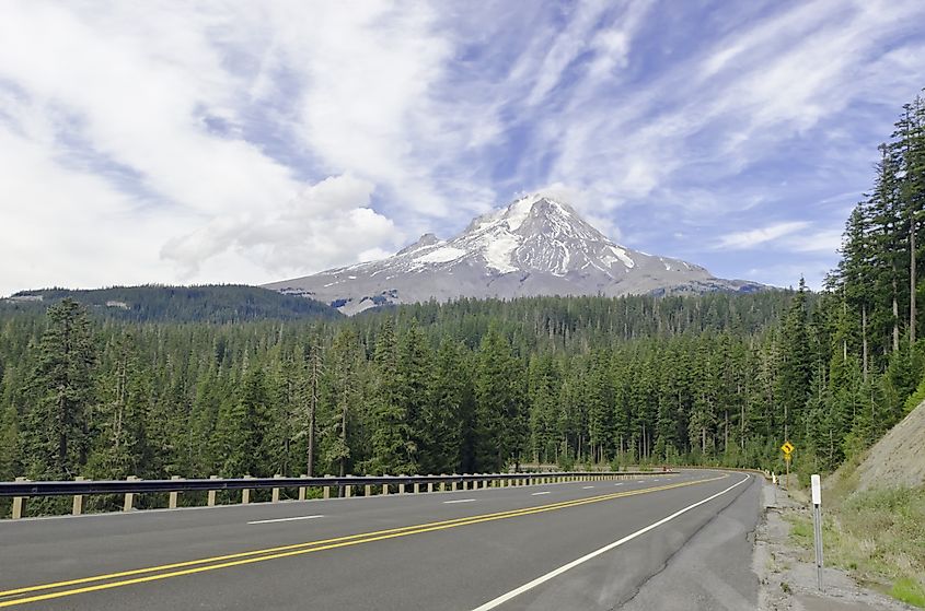 View of volcanic Mt. Hood from Mount Hood Scenic Byway