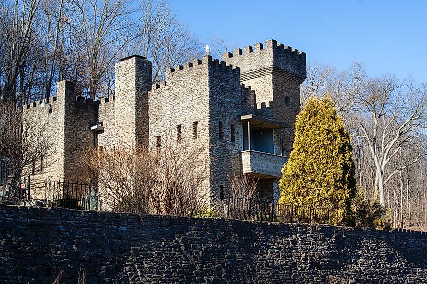 A castle in Loveland, Ohio, during winter.