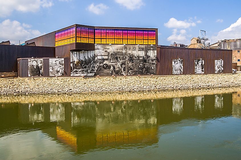 Beloit Iron Works mural at the edge of the Rock River