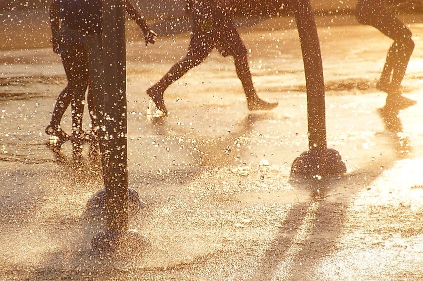 Splash pad in autumn light.