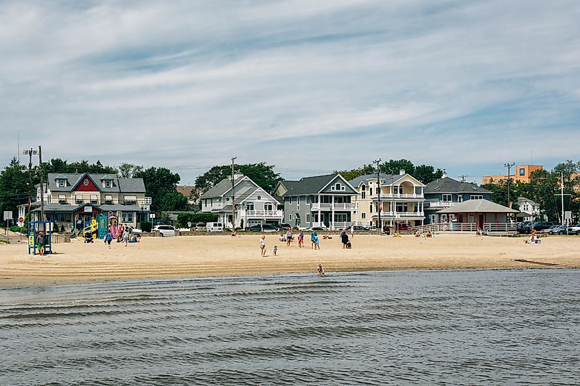 People along the beach in Somers Point, New Jersey.