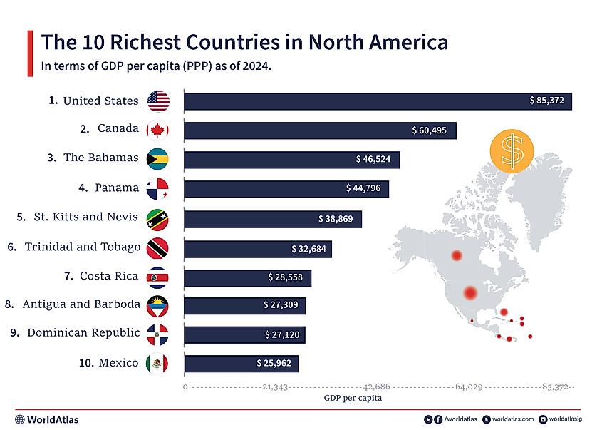 Infographic showing North America's richest countries