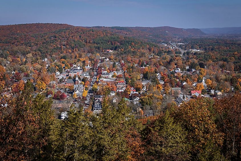 Milford, PA: Overlooking the small town from a scenic overlook on a sunny fall day.