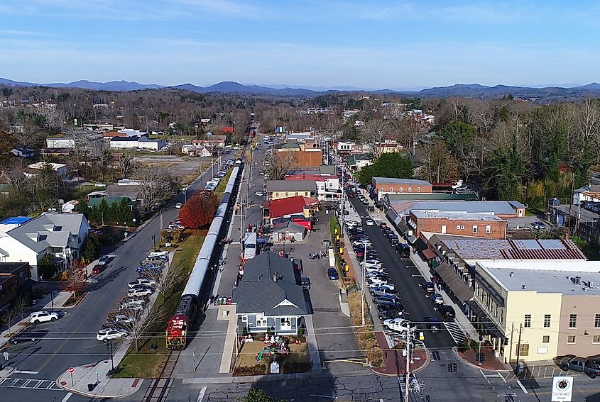 Aerial view of downtown Blue Ridge, Georgia