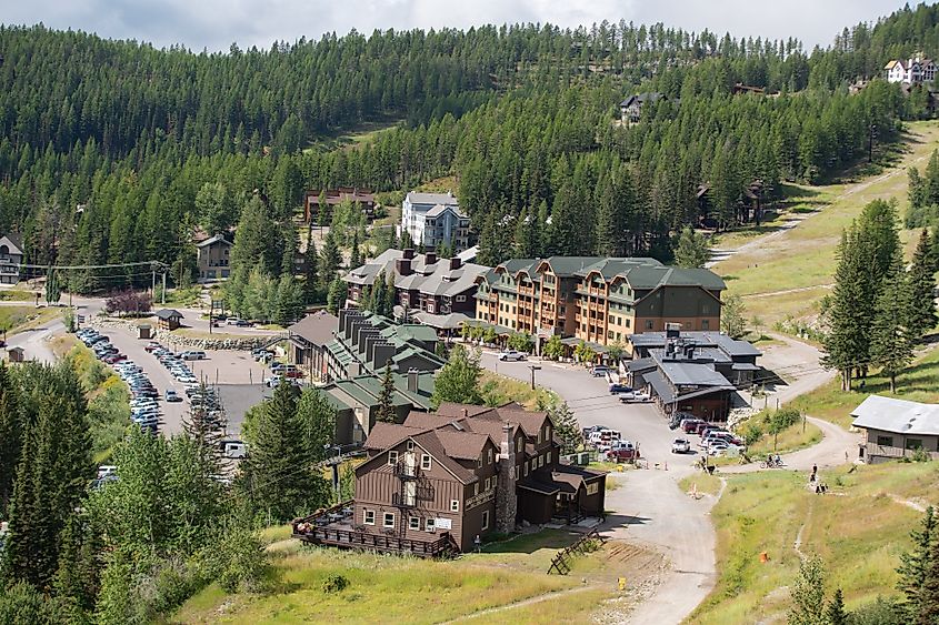 Aerial view of the luxurious Whitefish Resort in Whitefish, Montana