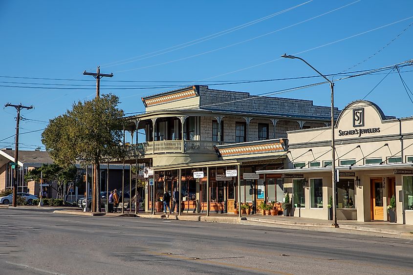 The Main Street in Frederiksburg, Texas, also known as The Magic Mile. Editorial credit: travelview / Shutterstock.com