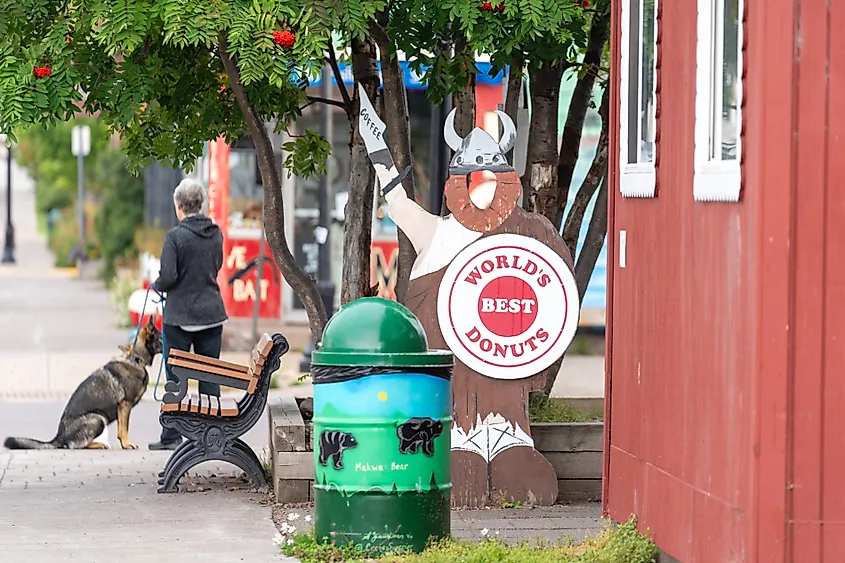 Outside World's Best Donuts in Grand Marais, Minnesota.