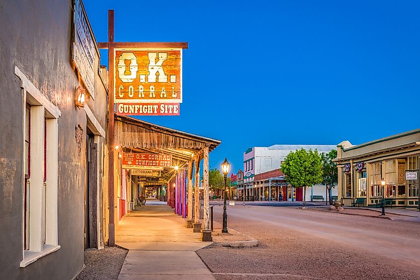 The O.K. Corral Gunfight Site at twilight. Editorial credit: Sean Pavone / Shutterstock.com