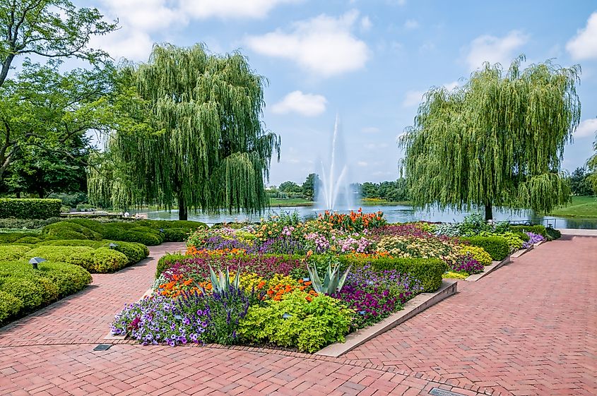 Summer landscape at the Chicago Botanic Garden in Glencoe, Illinois