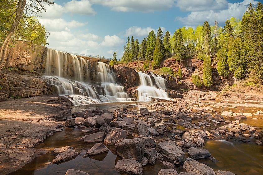 Stunning colorful scenery at Gooseberry Falls State Park, at the lower waterfall in Two Harbors, Minnesota.