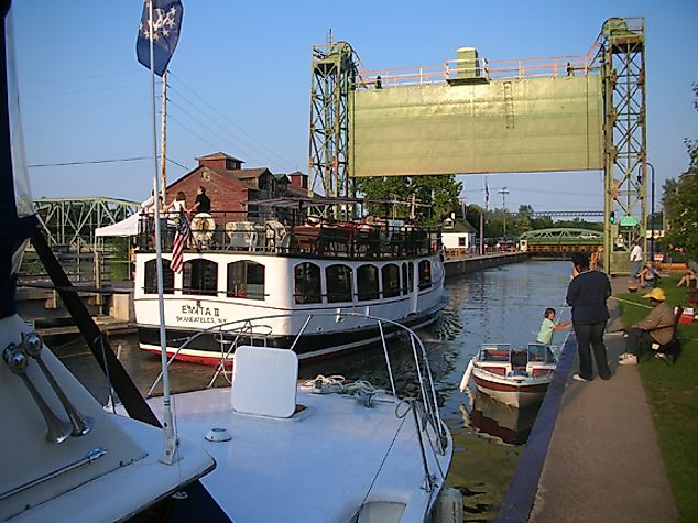 Boat going through Erie Canal at Baldwinsville, New York.