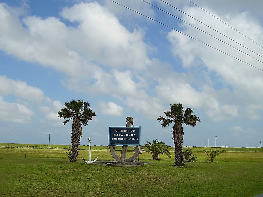 Sign indicating Matagorda, Texas.