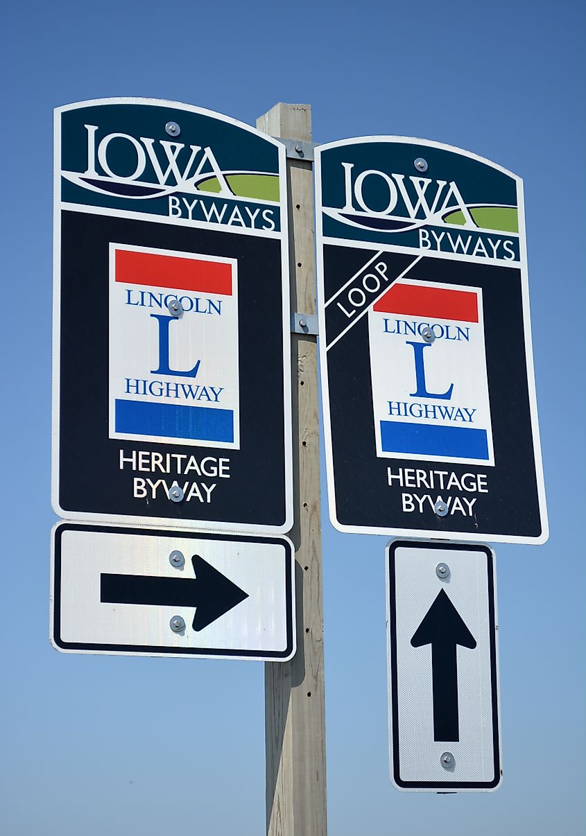 Lincoln Highway route signs that have been erected in the state of Iowa.