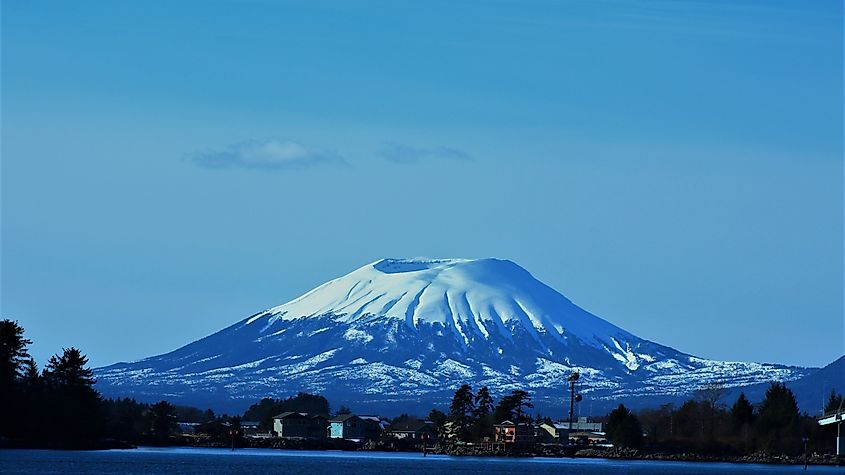 View of Mount Edgecumbe near Sitka in Alaska.