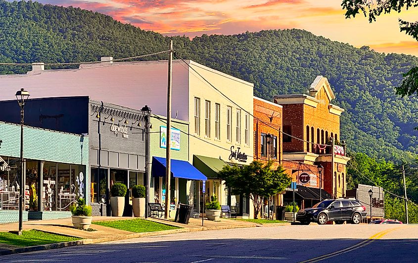 View of the main street in Clayton, Georgia.