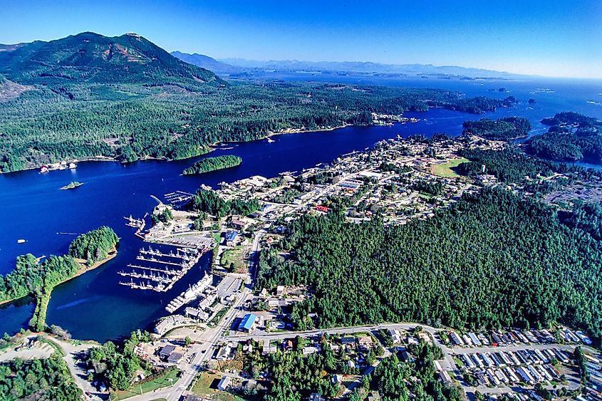 Aerial view of Ucluelet, British Columbia, Canada.
