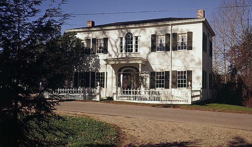 Front of the Ruggles House, located along Main Street in Columbia Falls, a town in Washington County, Maine, United States.