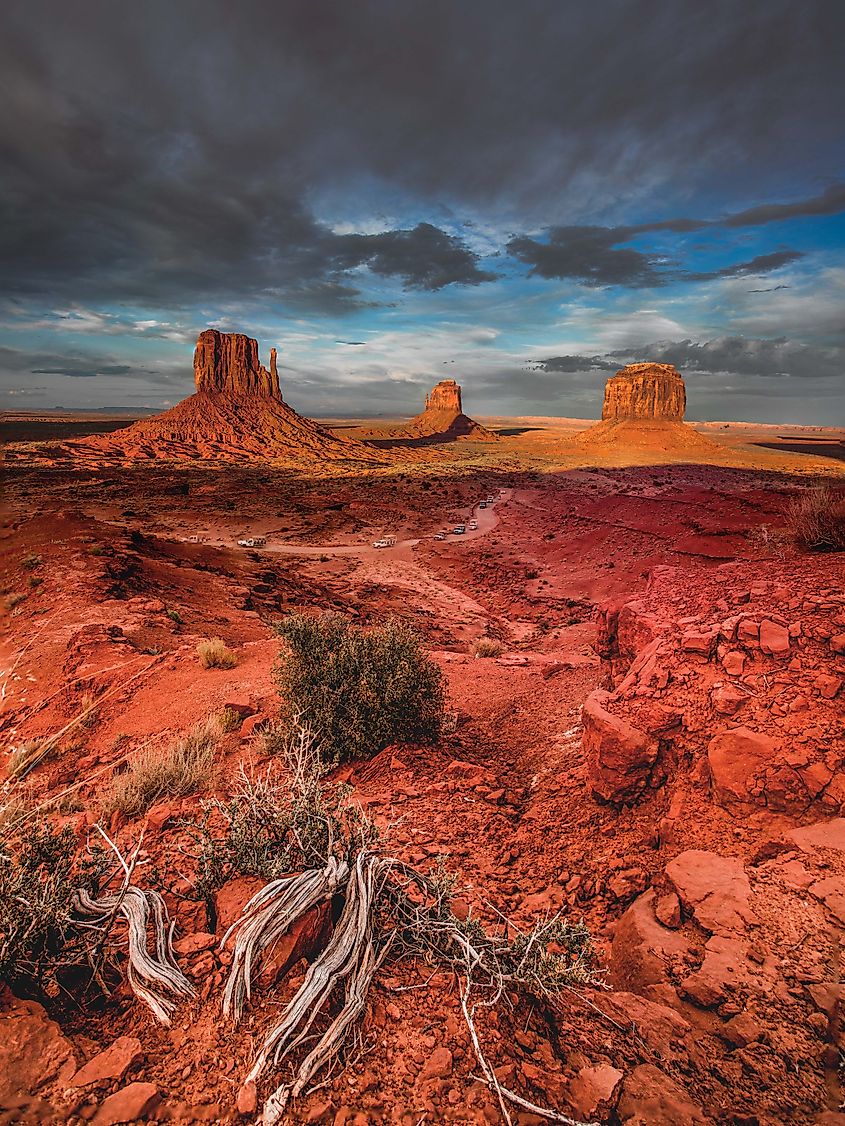 A few of Monument Valley's towering buttes on the Colorado Plateau.