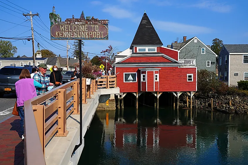 View of buildings in Kennebunkport, a coastal town in York County, Maine, USA, known as the home of the Bush family.