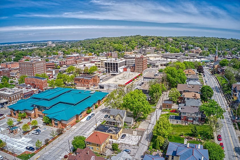 Aerial View of Downtown Council Bluffs, Iowa.