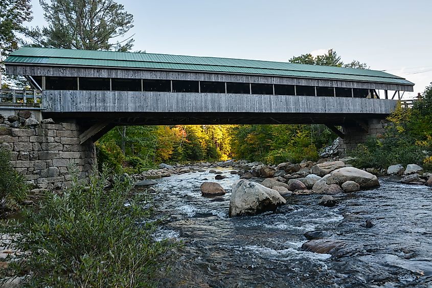 Covered bridge in Jackson New Hampshire called Honeymoon Bridge.