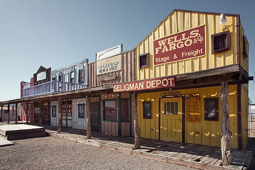 Street scene with old west style decoration in Williams, Arizona, one of the cities on the famous Route 66.