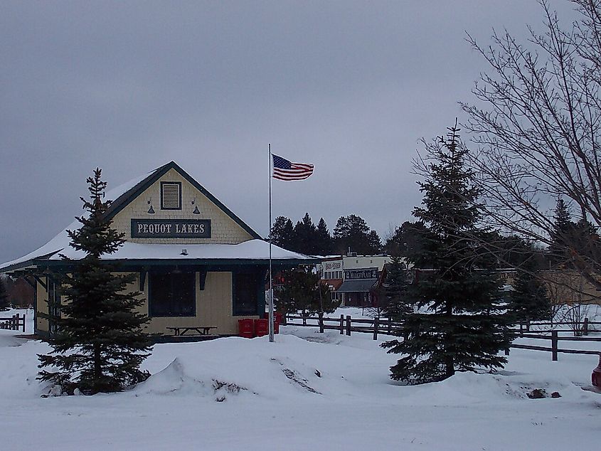 Pequot depot on a winter's day in Pequot Lakes, Minnesota.